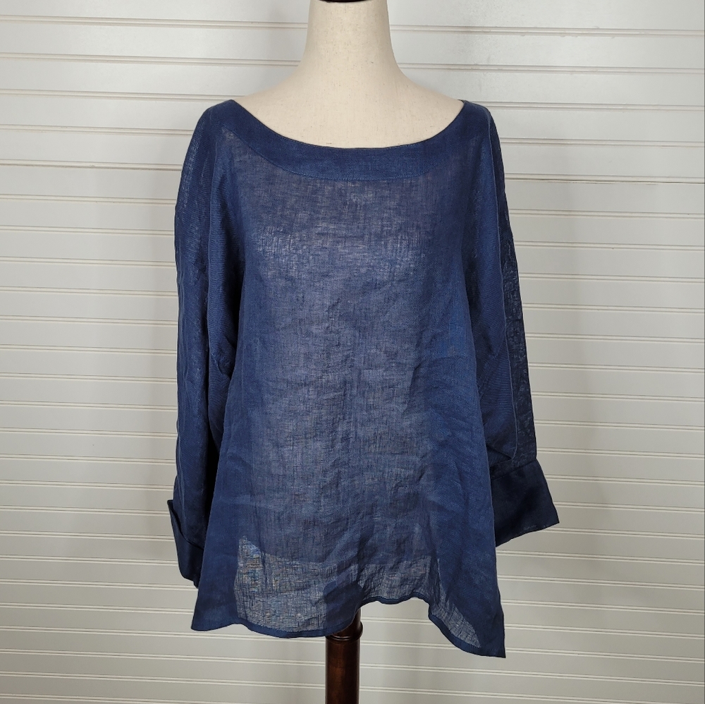 Sartoria Saracena Italian 100% Linen Navy Blue Top